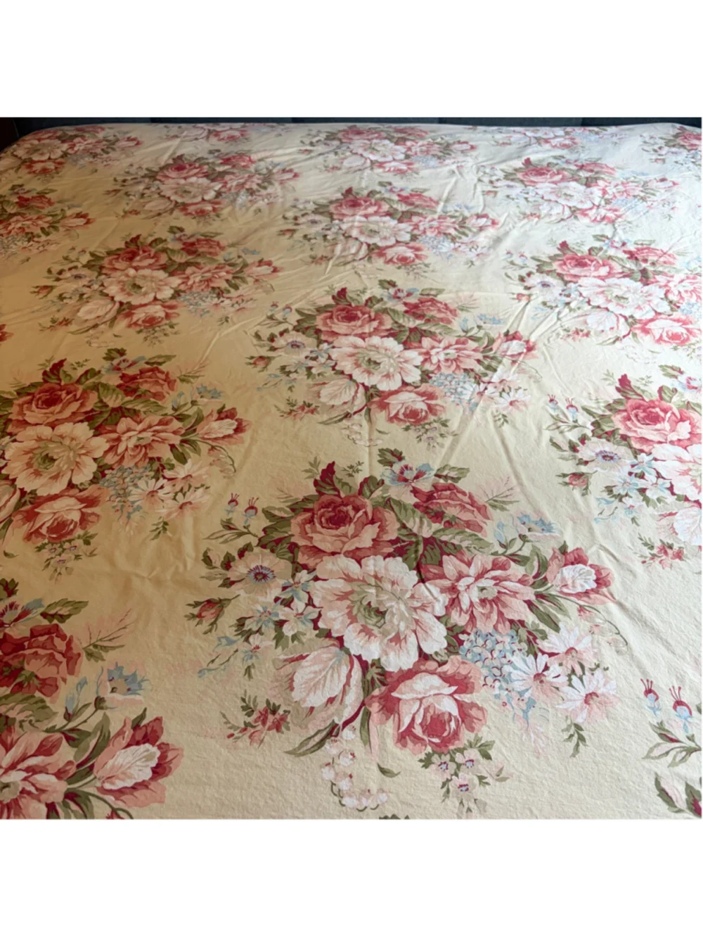 Vintage Ralph Lauren Full Size Flat Sheet Brown Pink Floral Double Cutter Fabric